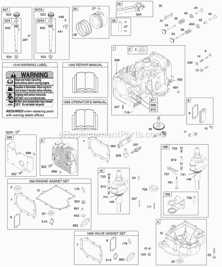 Crankcase CoverSump Engine Gasket Set Cylinder Oil Valve Gasket Set Crankshaft PistonRingsConnecting Rod Diagram and Parts List for  Briggs and Stratton Engine